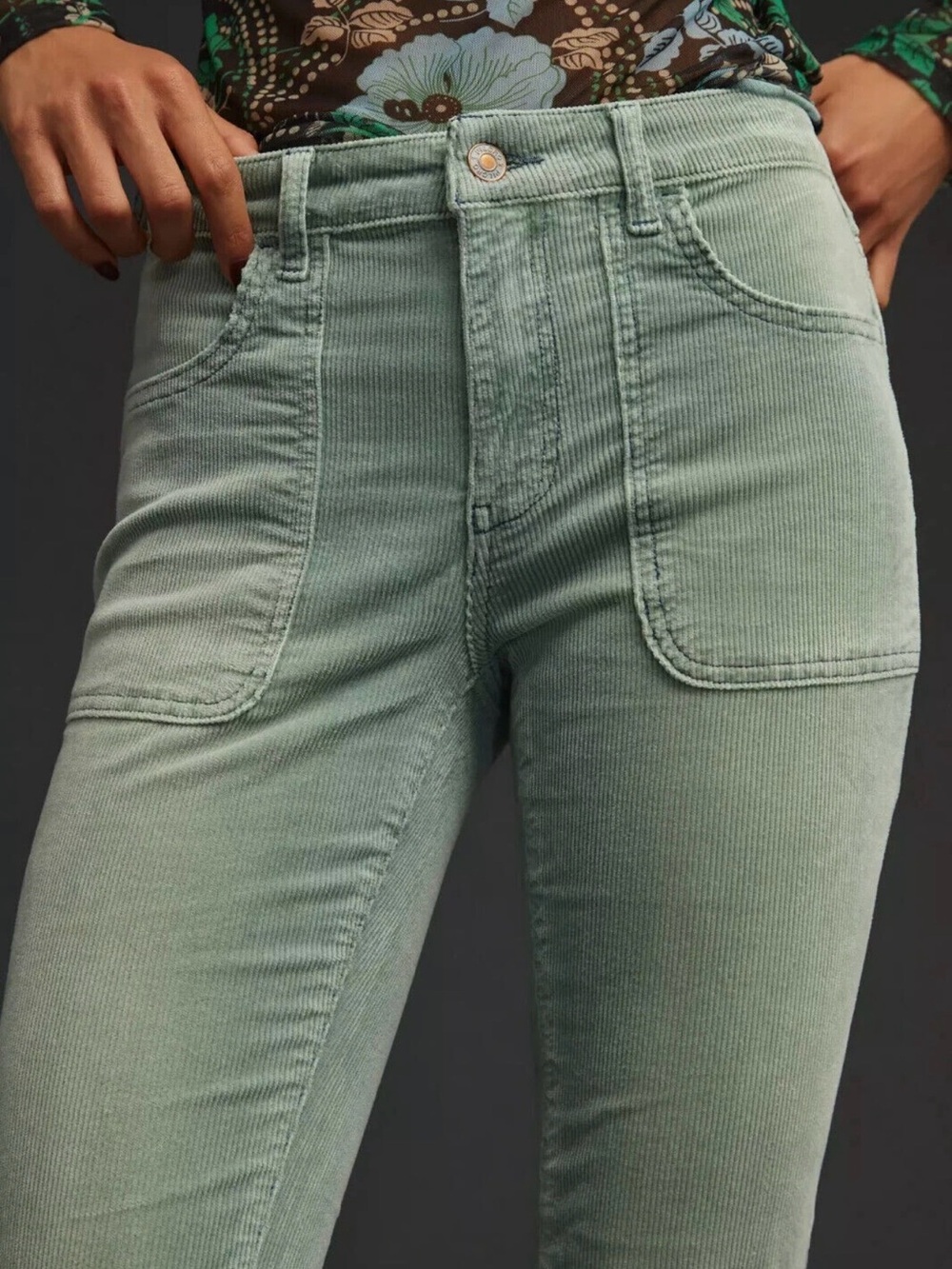 🌿 Anthropologie Pilcro The Icon Corduroy Flare Low Rise‎ Pants Green Size 26 - Picture 3 of 14